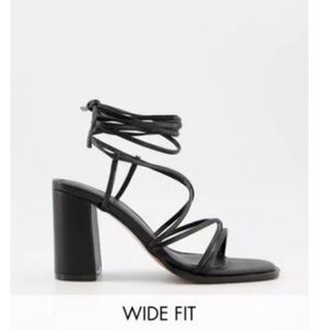 ASOS wide fit tie leg mid heeled block sandals